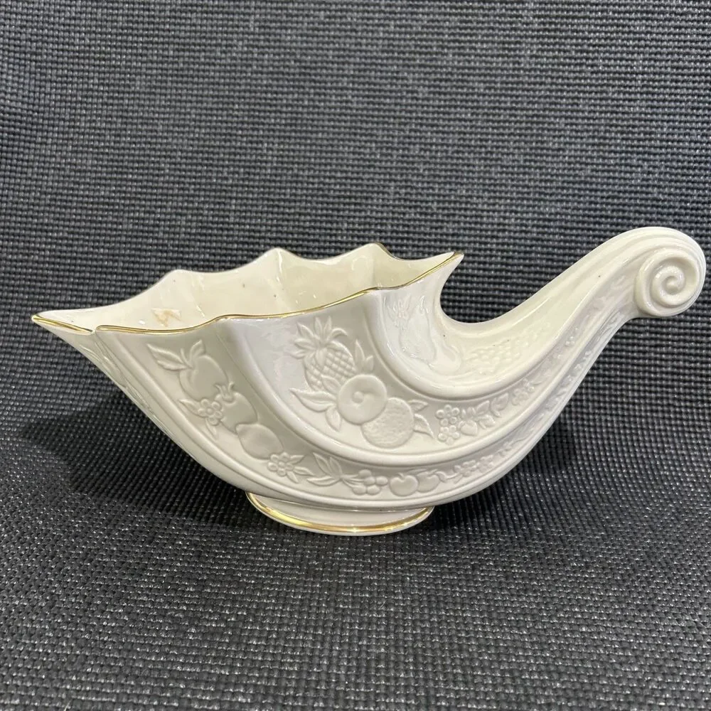Vintage Lenox Fruits of Life Cornucopia Dish Ivory Gold Trim